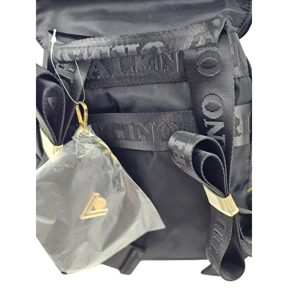 Valentino Orlandi Black Nylon Backpack Gold Logo Rucksack with Wallet NEW‎